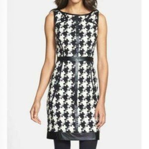 Laundry Houndstooth Sheath Dress with Faux Leather Trim (Size 6)